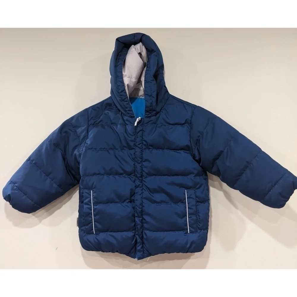 Hanna Andersson Blue Striped Reversible Puffy Coat Size 4